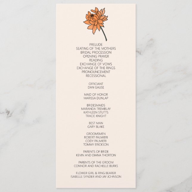 Minimalist Chrysanthemum Wedding Program Programme (Front)