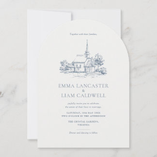 Minimalist Church Venue Sketch Arch Style Wedding Invitation