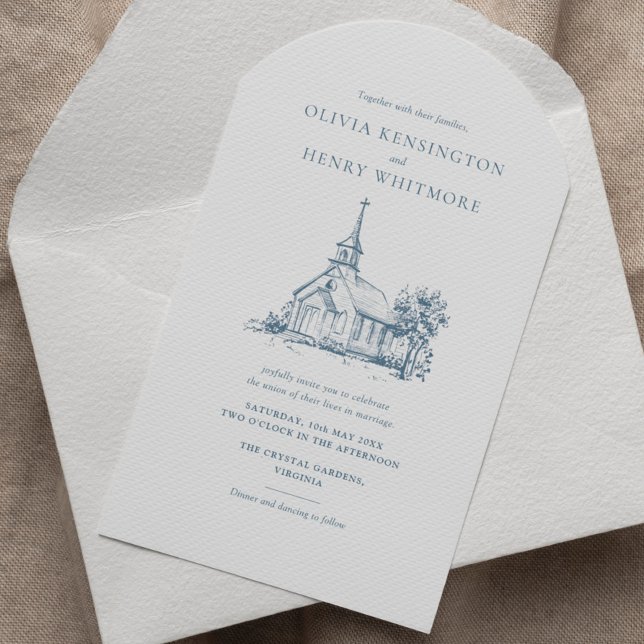 Minimalist Church Venue Sketch Arch Style Wedding Invitation (Creator Uploaded)