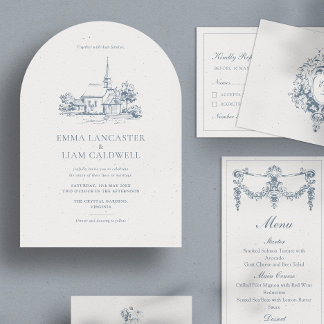 Minimalist Church Venue Sketch Arch Style Wedding Invitation