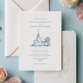 Minimalist Church Venue Sketch Classic Wedding Invitation