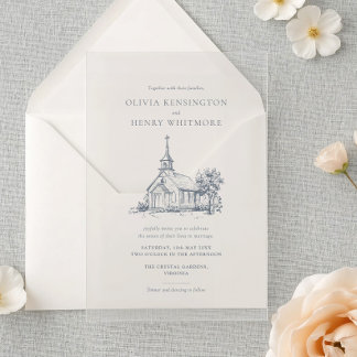 Minimalist Church Venue Sketch Elegant Wedding Acrylic Invitations