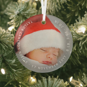 Minimalist Circle Baby's First Christmas Photo Glass Tree Decoration