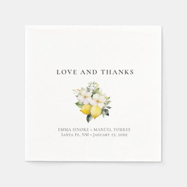 Minimalist Citrus Blooms flat Thank You Napkin (Front)