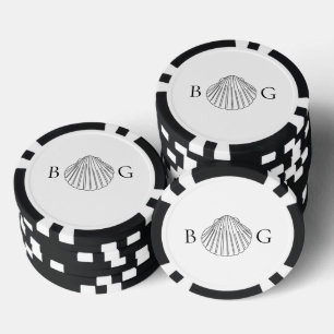 Minimalist Clam Seashell Monogram Wedding Favour Poker Chips