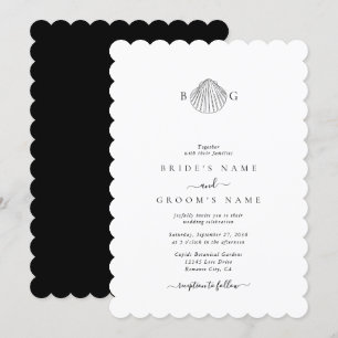Minimalist Clam Seashell Monogram Wedding Invitation