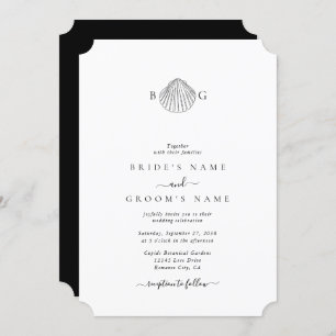 Minimalist Clam Seashell Monogram Wedding Invitation