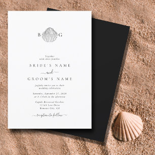 Minimalist Clam Seashell Monogram Wedding Invitation