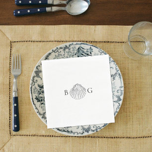 Minimalist Clam Seashell Monogram Wedding Napkin