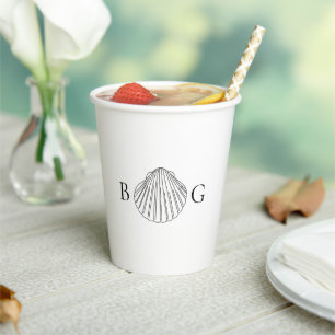 Minimalist Clam Seashell Monogram Wedding Paper Cups