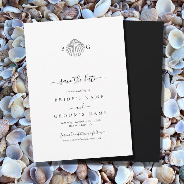 Minimalist Clam Seashell Monogram Wedding Save The Date (Minimalist Clam Seashell Monogram Wedding Save The Date)
