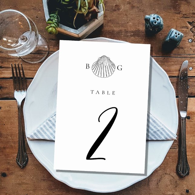 Minimalist Clam Seashell Monogram Wedding Table Number (Minimalist Clam Seashell Monogram Wedding Table Number)
