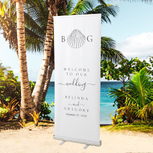 Minimalist Clam Seashell Monogram Wedding Welcome Retractable Banner