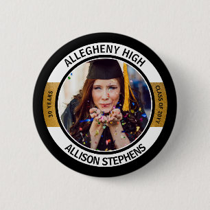Minimalist Class Reunion Photo -Black Gold White 6 Cm Round Badge