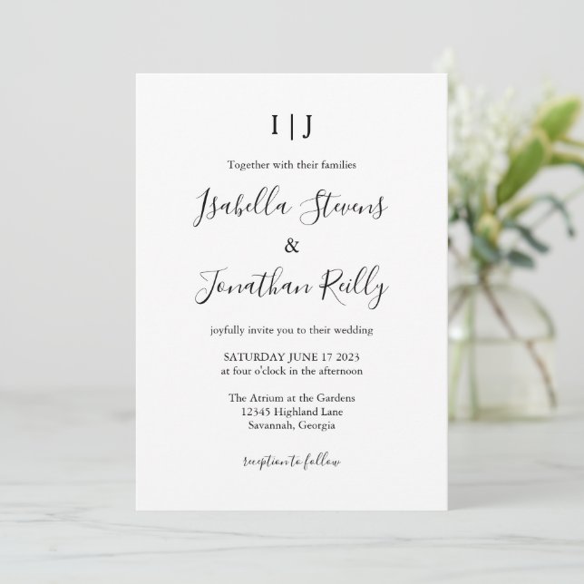 Minimalist Classic Black and White Wedding  Invitation (Standing Front)