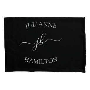 Minimalist Classic Black Monogrammed Pillowcase