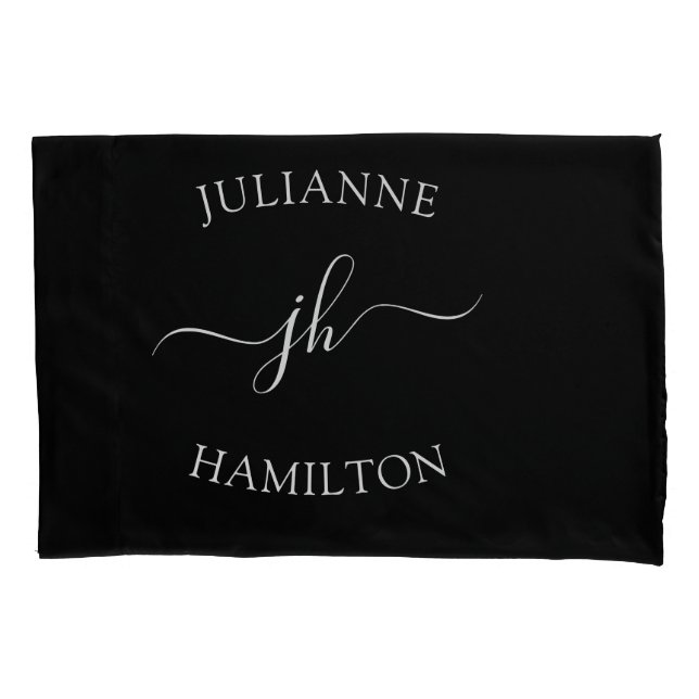 Minimalist Classic Black Monogrammed Pillowcase (Front)