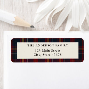 Minimalist Classic Blue Plaid Return Address Label