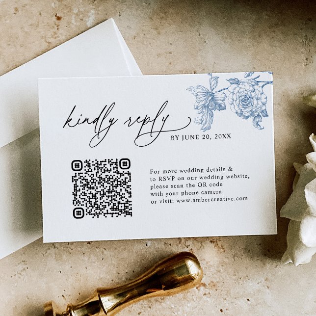 Minimalist Classic Blue QR code Wedding RSVP Cards (Creator Uploaded)