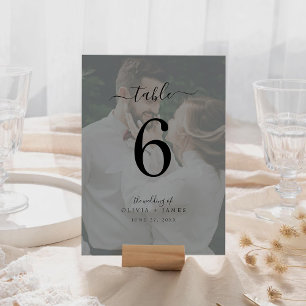 Minimalist Classic Calligraphy Wedding Photo Table Number