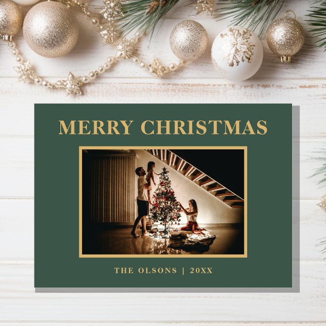 Minimalist Classic Christmas Green Photo Holiday Card (Creator Uploaded)
