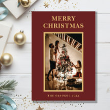 Minimalist Classic Christmas Red Letter and Photo