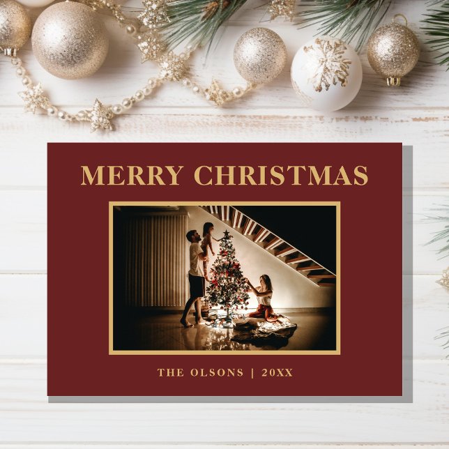 Minimalist Classic Christmas Red Photo and Letter Holiday Card (Creator Uploaded)