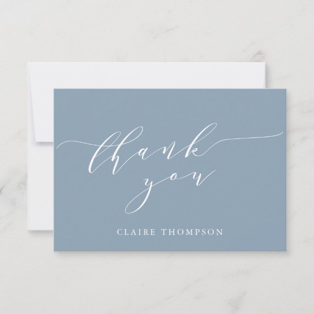 Minimalist Classic Dusty Blue Bridal Shower Custom Thank You Card (Front)