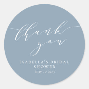 Minimalist Classic Dusty Blue Bridal Shower Thanks Round Sticker