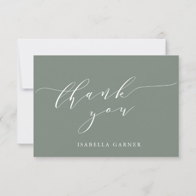 Minimalist Classic Dusty Sage Bridal Shower Flat  Thank You Card (Front)
