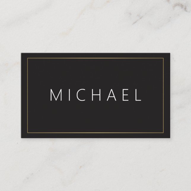 Minimalist Classic Gold Border Black Background Business Card (Front)