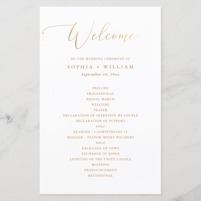 Minimalist Classic Gold Script Ceremony Program (Front)