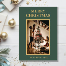 Minimalist Classic Green Merry Christmas Photo