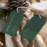 Minimalist Classic Happy Holidays Green Gift Tags<br><div class="desc">This minimalist classic happy holidays green gift tags features modern, minimalist design that is both elegant and simple. Whether you prefer a classic, traditional look or a more contemporary style, with gold typography on a green background, you'll find the perfect card to celebrate the season. Personalise your cards easily to...</div>