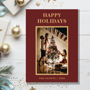 Minimalist Classic Holidays Red Letter and Photo Holiday Card