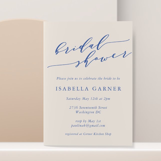Minimalist Classic Ivory Blue Bridal Shower Invitation (Creator Uploaded)