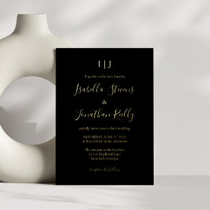 Minimalist Classic Monogram Wedding Black Gold