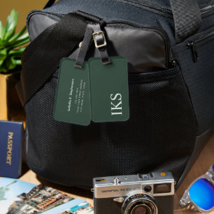 Minimalist Classic Monogrammed Dark Green Luggage Tag