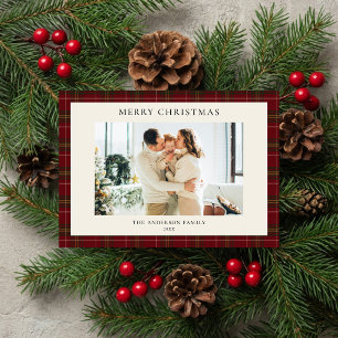 Minimalist Classic Red Plaid Christmas Photo Holiday Card