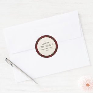 Minimalist Classic Red Plaid Christmas Round Sticker