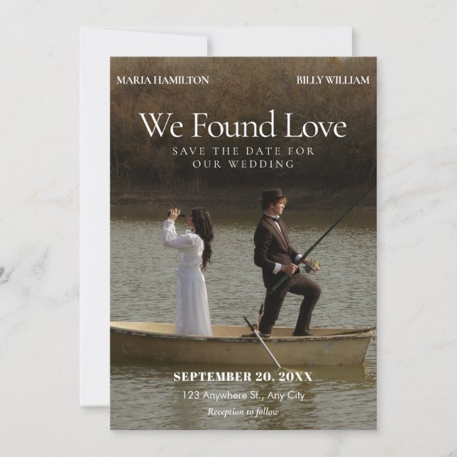 Minimalist Classic Romance photo novel wedding Save The Date (Front)