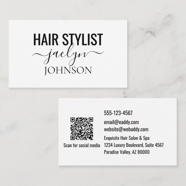 Minimalist Classic Script Black Gray White Custom Business Card (Front/Back)