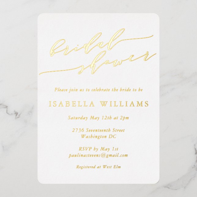 Minimalist Classic Script Bridal Shower Gold (Front)
