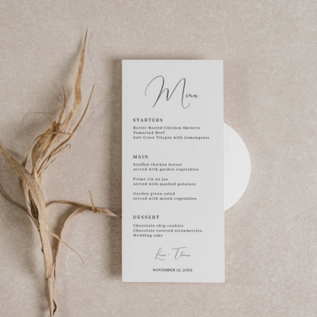 Minimalist Classic Script Font Wedding Menu Card (Creator Uploaded)