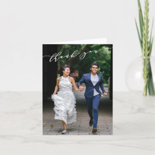 Minimalist Classic Script Wedding Photo Message Thank You Card