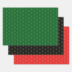 Minimalist Classic Swirly Christmas Tree Wrapping Paper Sheet