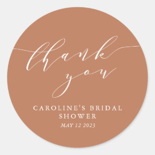 Minimalist Classic Terracotta Bridal Shower Thanks Round Sticker