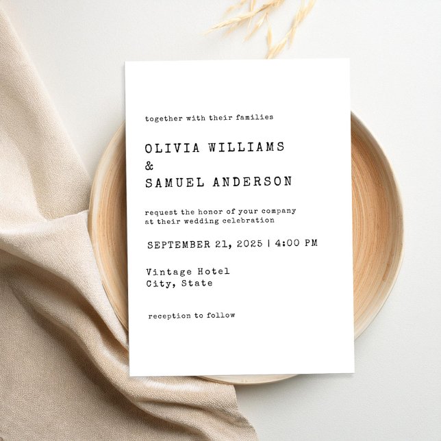 Minimalist Classic Typewriter Wedding Invitation (Creator Uploaded)