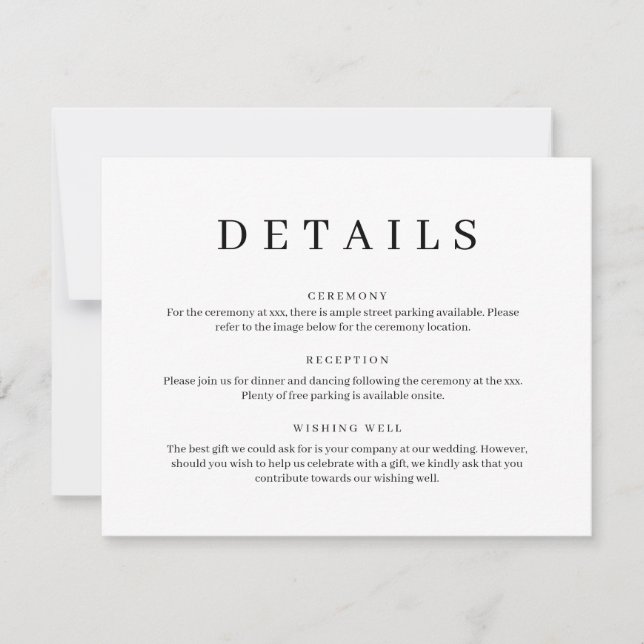 Minimalist Classic Wedding Detail Enclosure Card (Front)