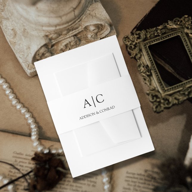 Minimalist Classic White Monogram Wedding  Invitation Belly Band (Creator Uploaded)